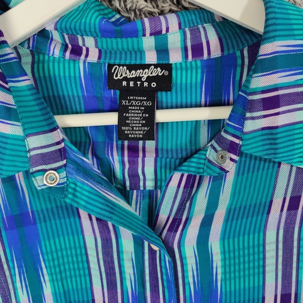 Wrangler Retro Womens Cowgirl Vibrant Western Bell Sleeve Shirt XL Ikat Plaid - Picture 5 of 10